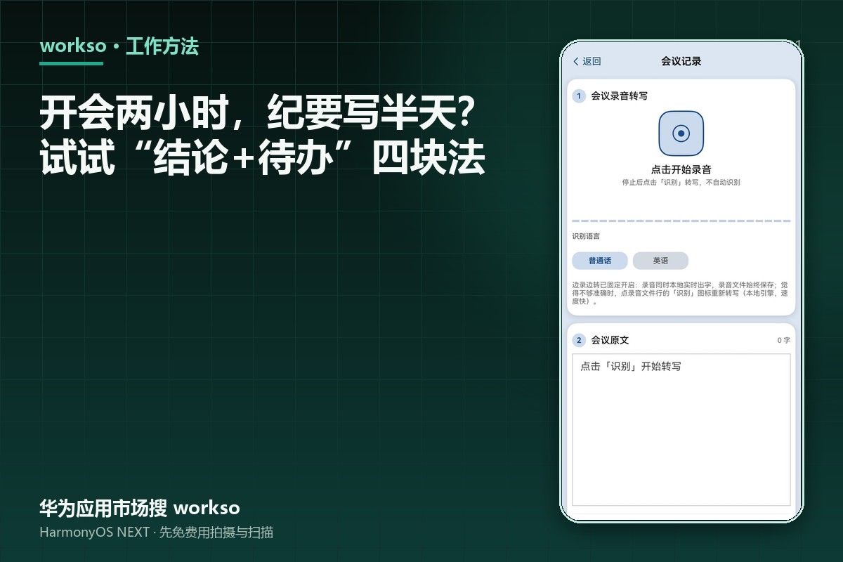 开会两小时，纪要写半天？试试“结论+待办”四块法
