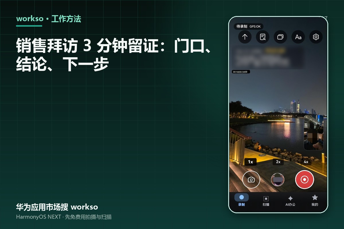 销售拜访 3 分钟留证：门口、结论、下一步