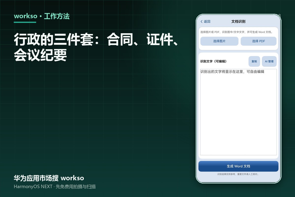 行政的三件套：合同、证件、会议纪要